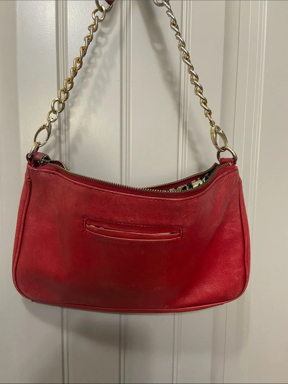 Classic Red Leather Shoulder Bag with Chain Strap
